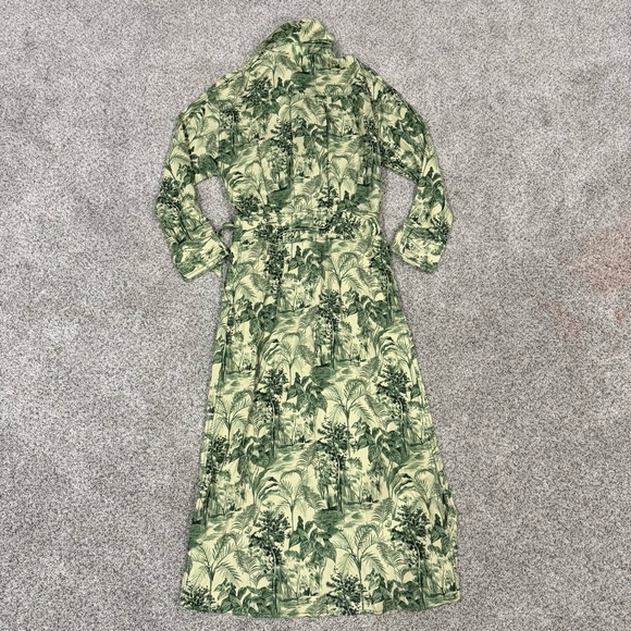 ZARA WRAP Style Green Forest Print PAREO Linen Blend Maxi DRESS SideSlit Women M - Picture 12 of 12